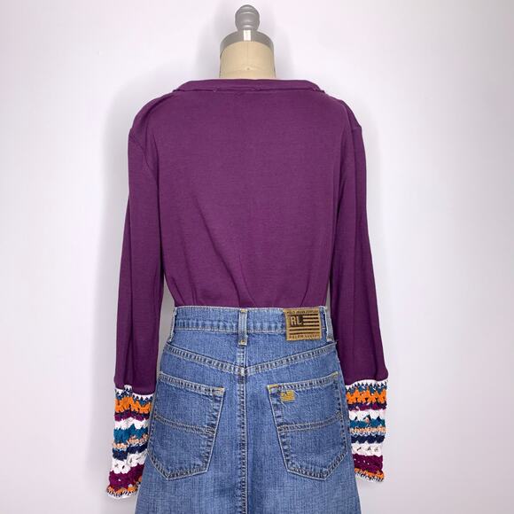 Sundance Vintage Vibes Crochet Henley M Purple 100% Cotton Colorful Top Boho - Picture 4 of 6